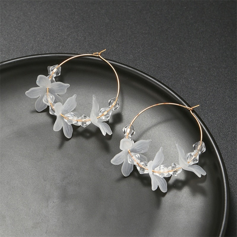 Korean White Acrylic Flower Handmade Earrings