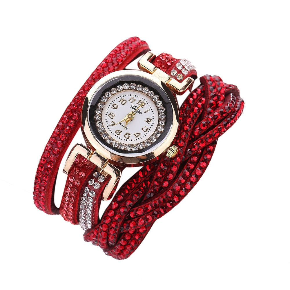 Luxury Crystal Woman Gold Bracelet Quartz Watch