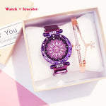 Lucky Flower Luxury Ladies Rhinestone Watches Bracelet Set