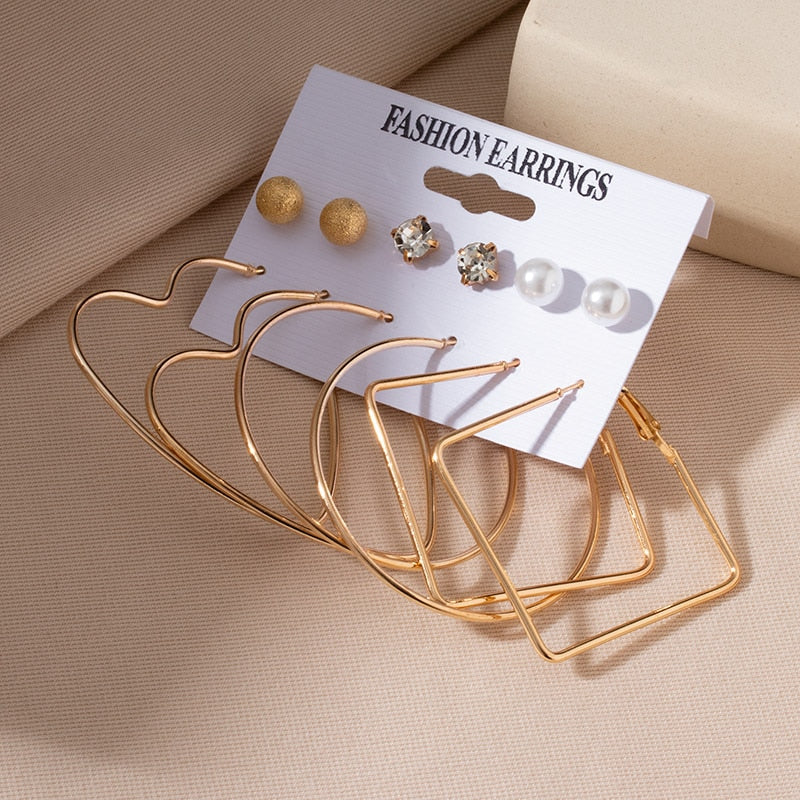 Retro Korean Geometric Earrings Set