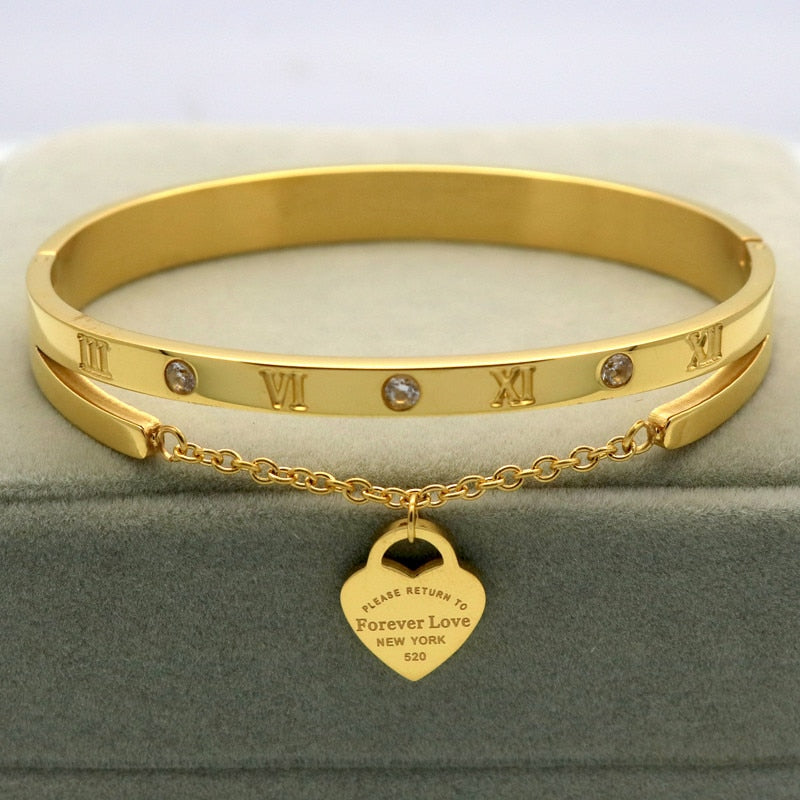 Hanging Heart Label Forever Love Bracelet