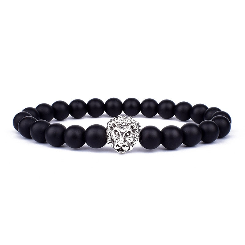 Obsidian Lion Head Charm Bracelet