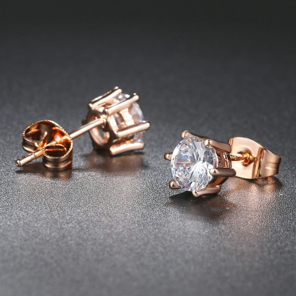 Cubic Zirconia Rose Gold Color Crystal Stud Earrings