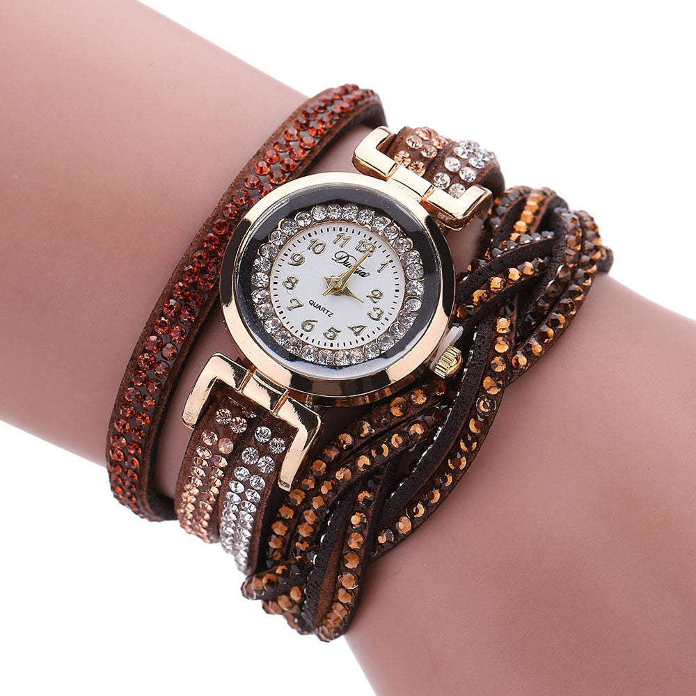 Luxury Crystal Woman Gold Bracelet Quartz Watch