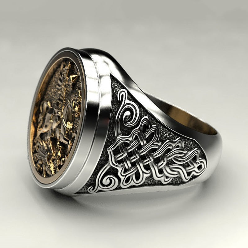 Two-color Gold Metal Roman Ring