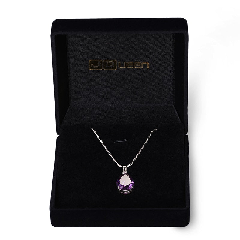 925 Sterling Silver Waterdrop Amethyst Pendant Necklace