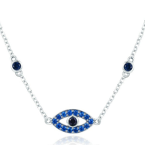 925 Sterling Silver Blue Zircon Guardian Eye Pendant Necklace