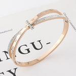 Cross Roman Numerals Stainless Steel Crystal Bangle