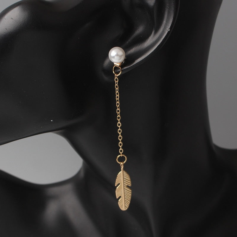 Simulated Pearls Long Tassel Dangle Earrings