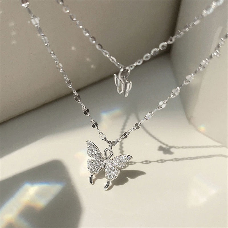 Silver Color Shiny Butterfly Necklace