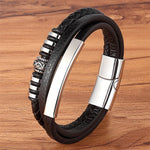 Multilayer Braided Black Leather Bracelet