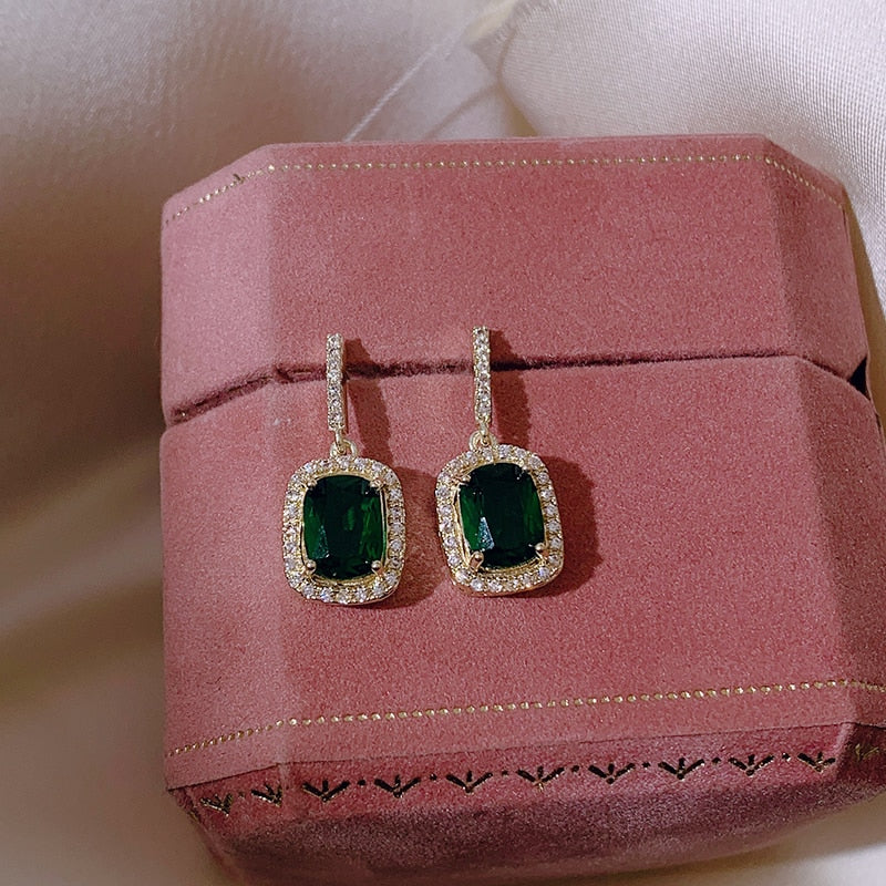 French Vintage Green Gem Earrings