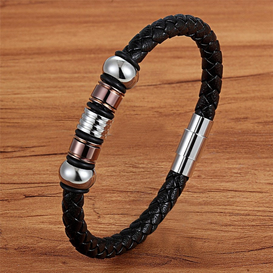 Multilayer Braided Black Leather Bracelet