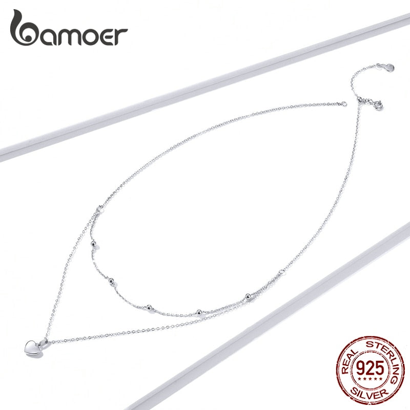 Genuine 925 Sterling Silver Double Layer Necklace