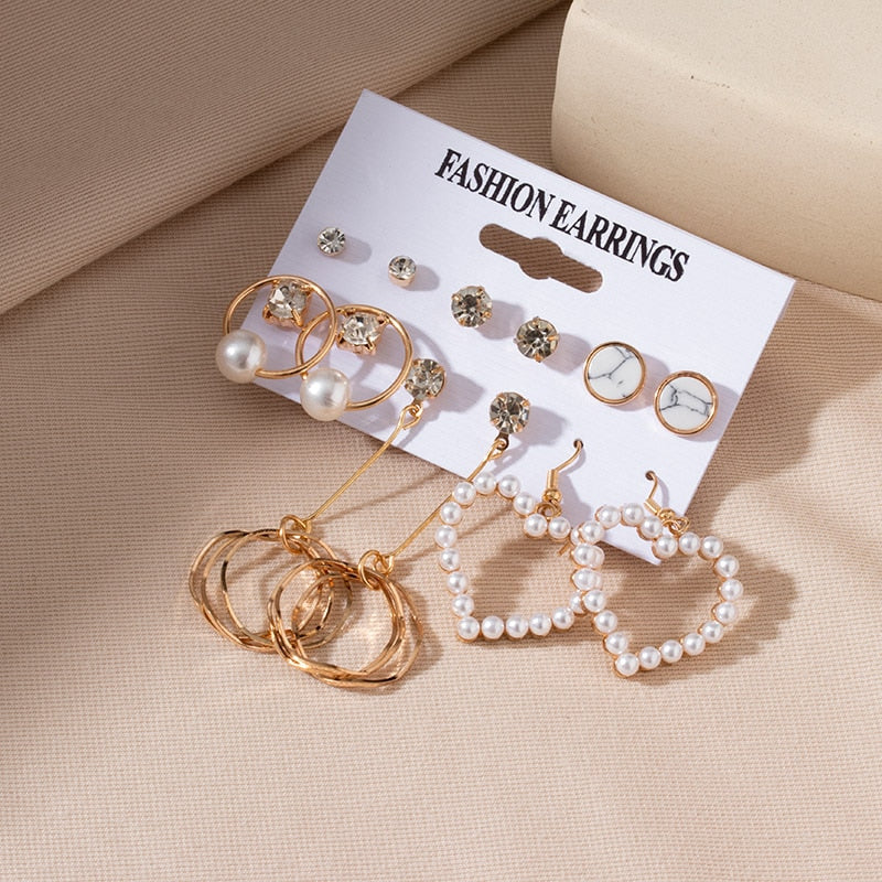 Retro Korean Geometric Earrings Set