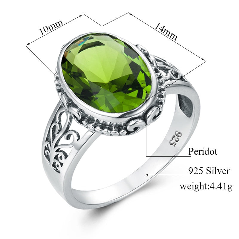 Genuine Peridot Solitaire 925 Sterling Silver Ring