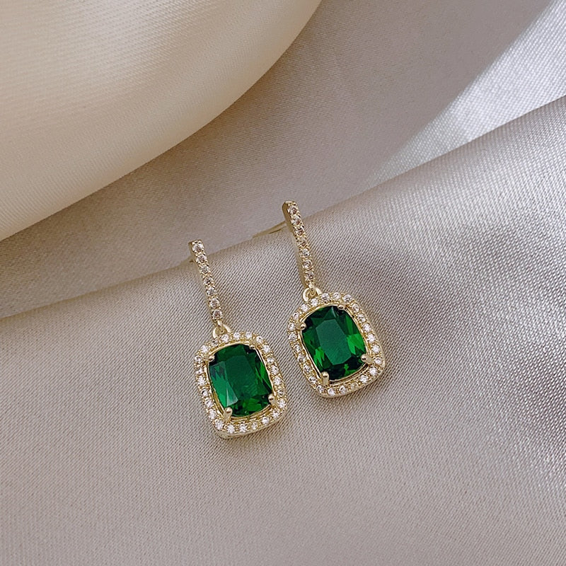 French Vintage Green Gem Earrings