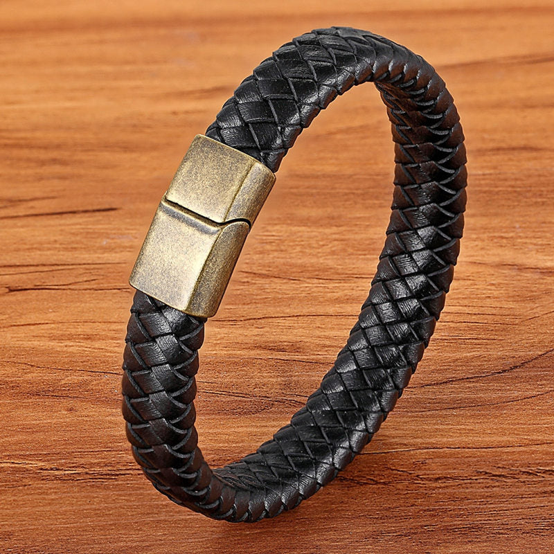 Multilayer Braided Black Leather Bracelet