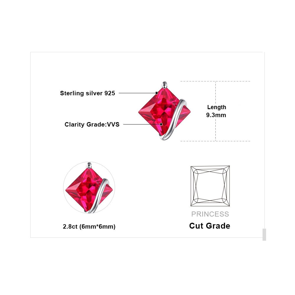 Red Ruby 925 Sterling Silver Stud Earrings