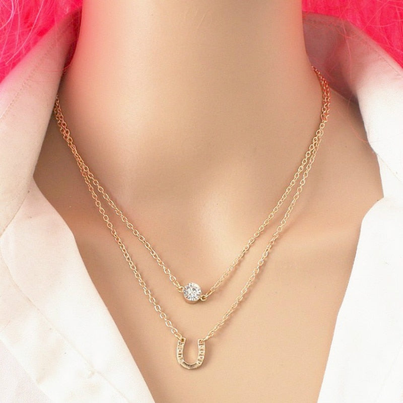 Gold Multilayer Long Strip Pendant Necklace