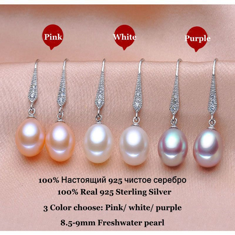 Real 925 Sterling Silver Teardrop Pearl Earrings