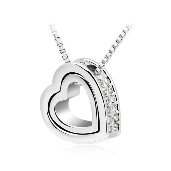 Austrian Crystal Double Heart Pendant Necklace