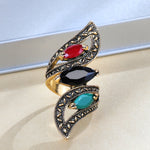 Vintage Antique Gold Color Mosaic Colorful Resin Ring