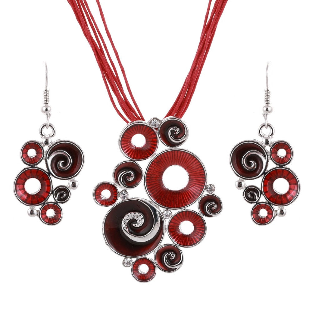 Multilayer Leather Pendant Necklace and Earrings