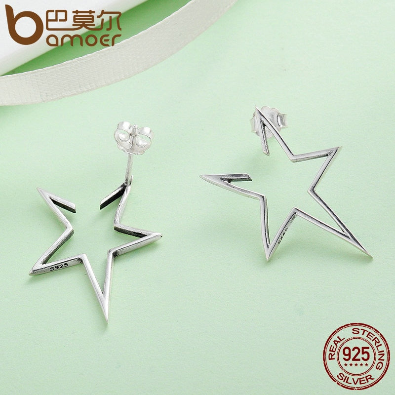 Authentic 925 Sterling Silver Exquisite Star Stud Earrings