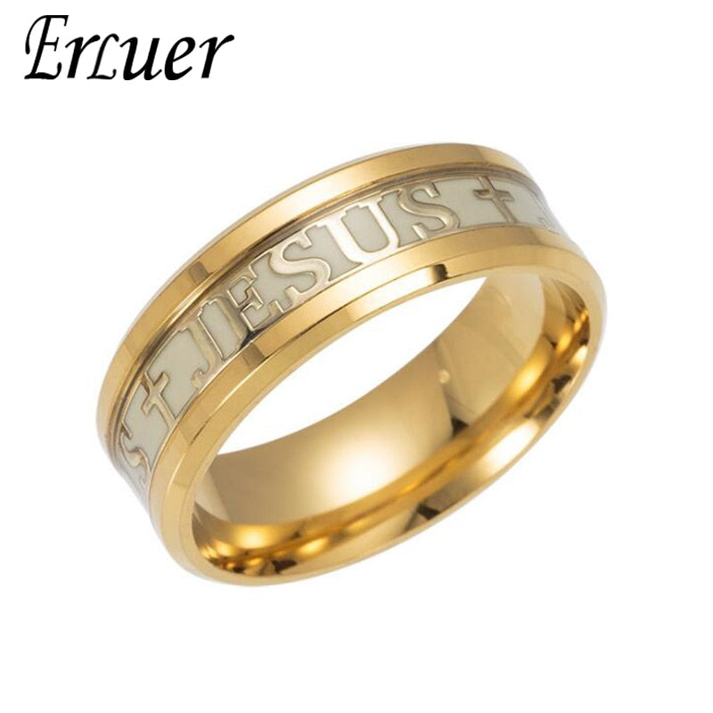 JESUS Letters Glow in the Dark Stainless Steel Ring