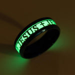 JESUS Letters Glow in the Dark Stainless Steel Ring