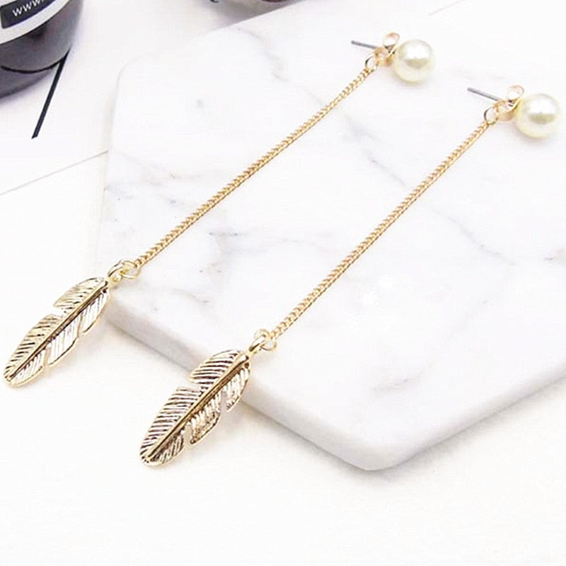 Simulated Pearls Long Tassel Dangle Earrings