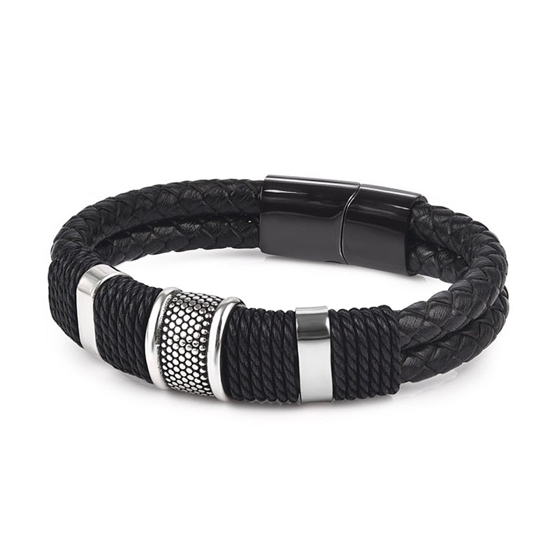 Black Braid Woven Leather Bracelet