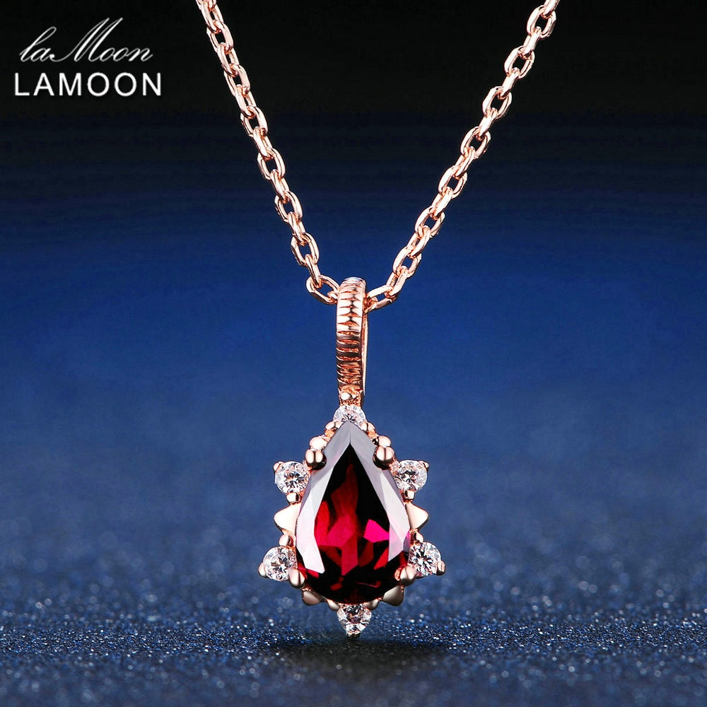 Teardrop Natural Red Garnet Gemstone 925 Sterling Silver Necklace