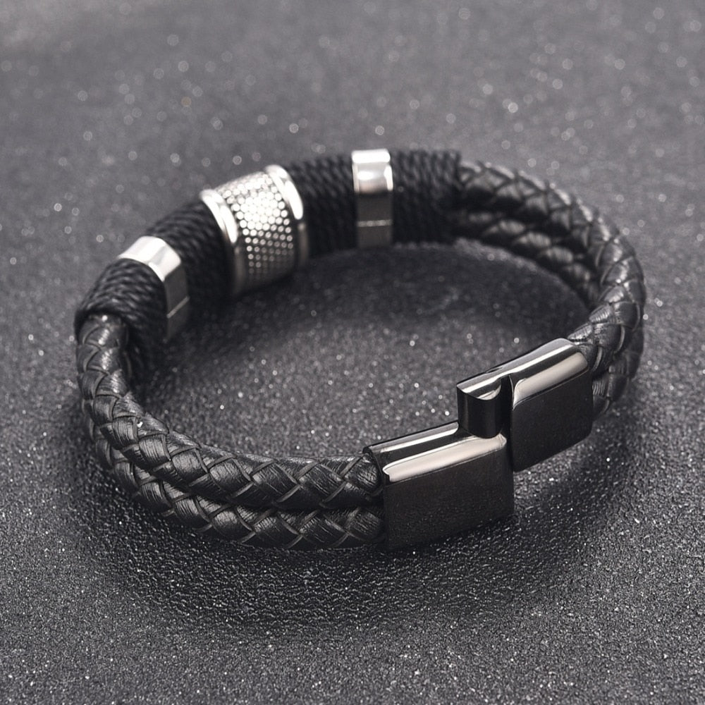 Black Braid Woven Leather Bracelet