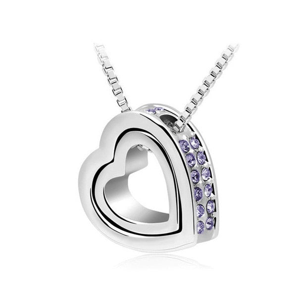 Austrian Crystal Double Heart Pendant Necklace