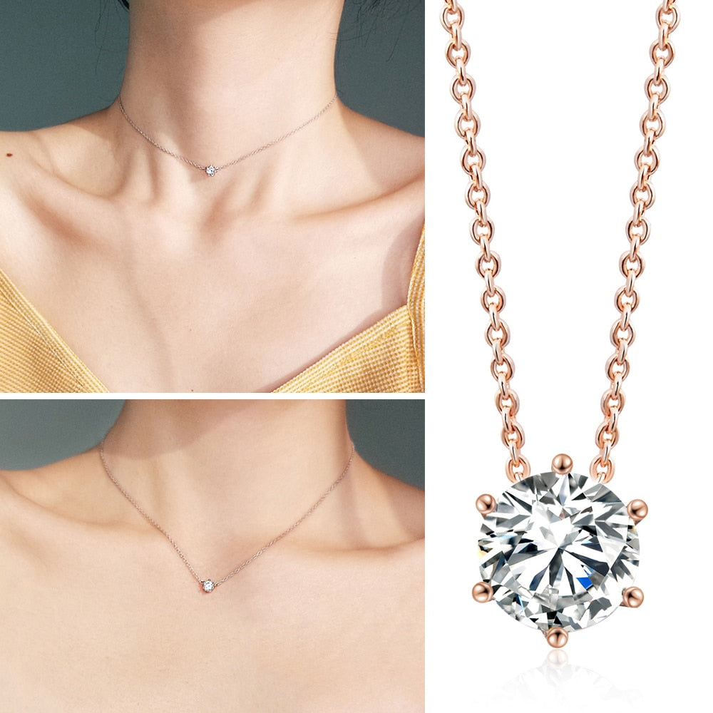 Simple Six Claw CZ Rose Gold Nickel Free Pendant Necklace