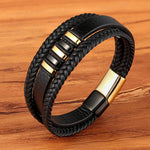 Multilayer Braided Black Leather Bracelet