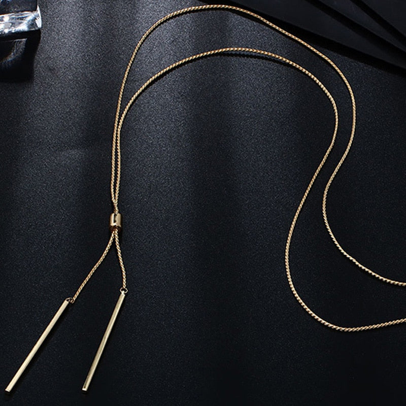 Gold-color Metal Chain Collier Long Strip Pendant Necklace
