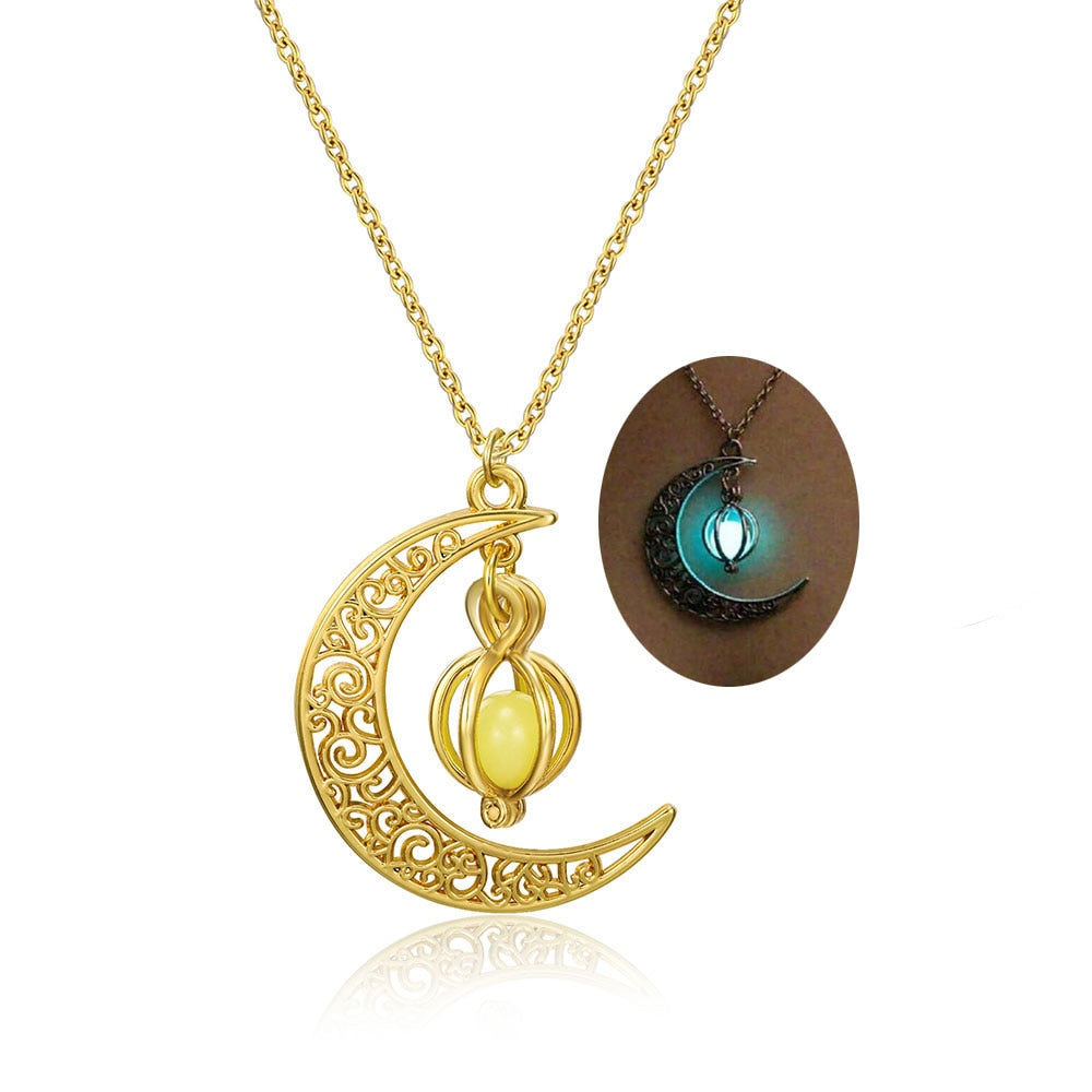 Shine Moon Luminous Stone Pendant Necklace