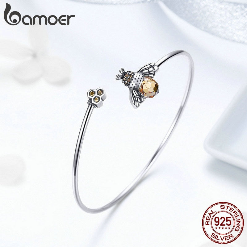 925 Sterling Silver Crystal Yellow Bee Bangle