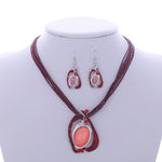 Multilayer Leather Pendant Necklace and Earrings