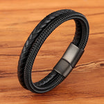 Multilayer Braided Black Leather Bracelet