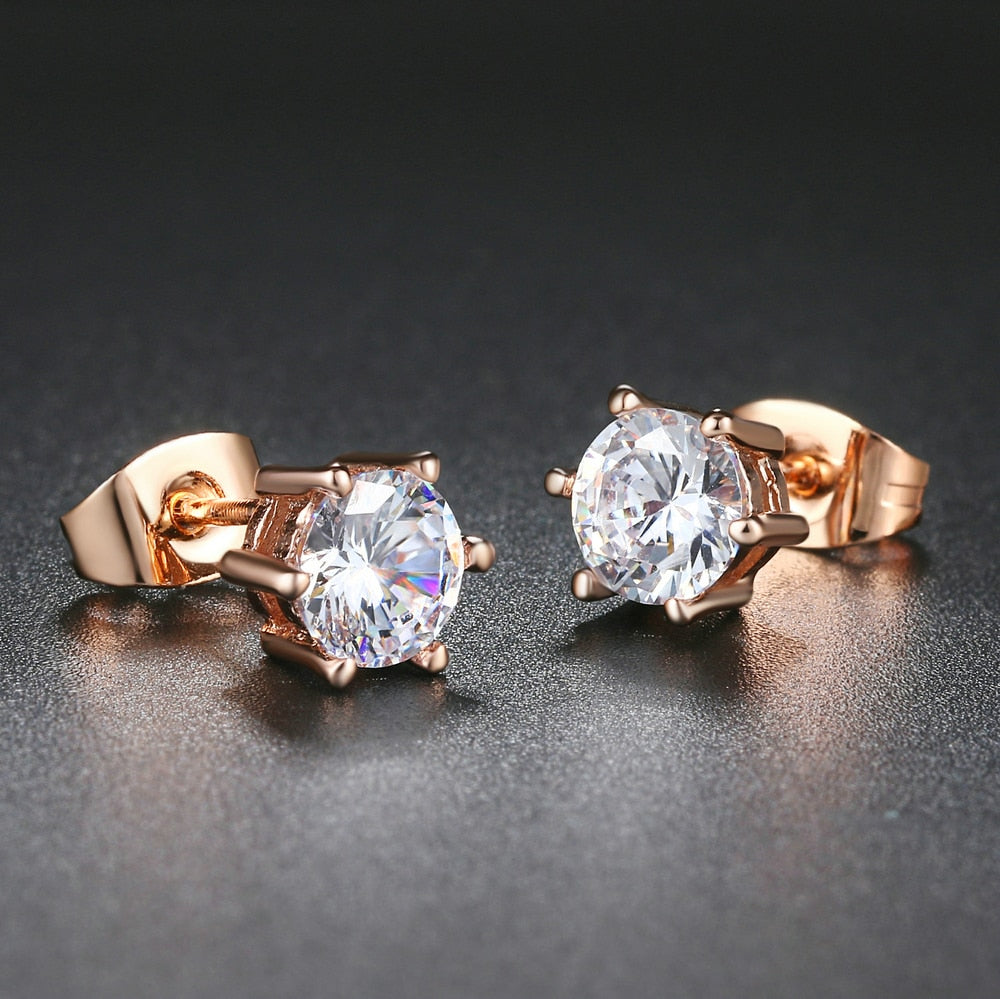 Cubic Zirconia Rose Gold Color Crystal Stud Earrings