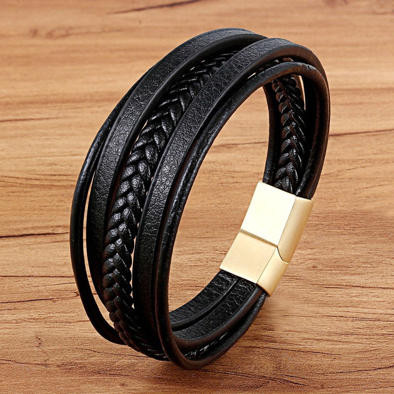 Slim Black • Leather Bracelet | INMIND Handcrafted Jewellery Thin Leather Multi-Layered Bracelet, Double Wrap