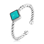 925 Sterling Silver Green Square Gemstone Open Ring