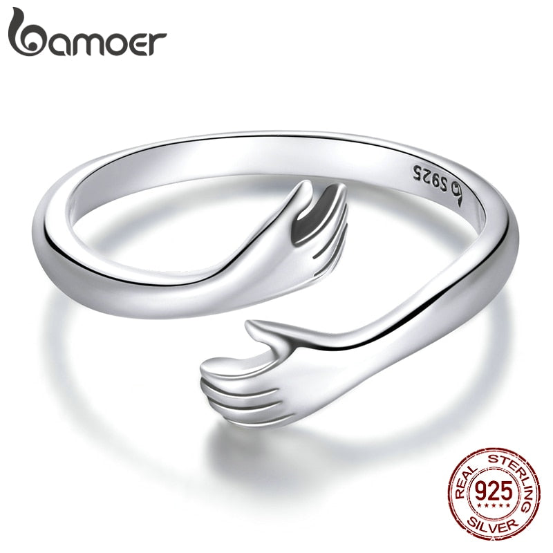 925 Sterling Silver Hug Warmth and Love Hand Adjustable Ring