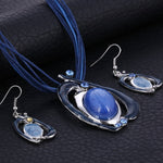 Multilayer Leather Pendant Necklace and Earrings