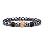 Obsidian Lion Head Charm Bracelet