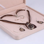 Multilayer Leather Pendant Necklace and Earrings